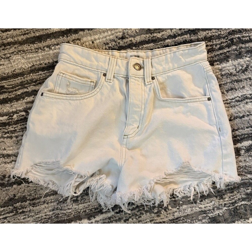 Cotton:On White Distressed Frayed “High Rise Mom” Denim Shorts Size 4 US 36 EU